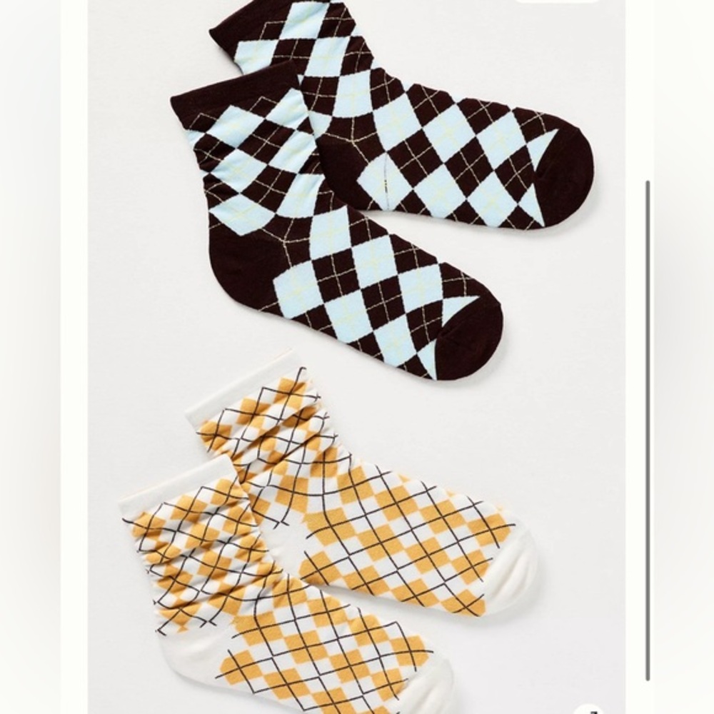 Anthropologie Wool Argyle Crew Socks Blue and Yellow Socks